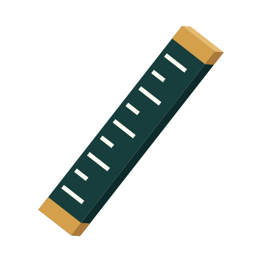 A measuring rod with gold ends and evenly spaced graduations.